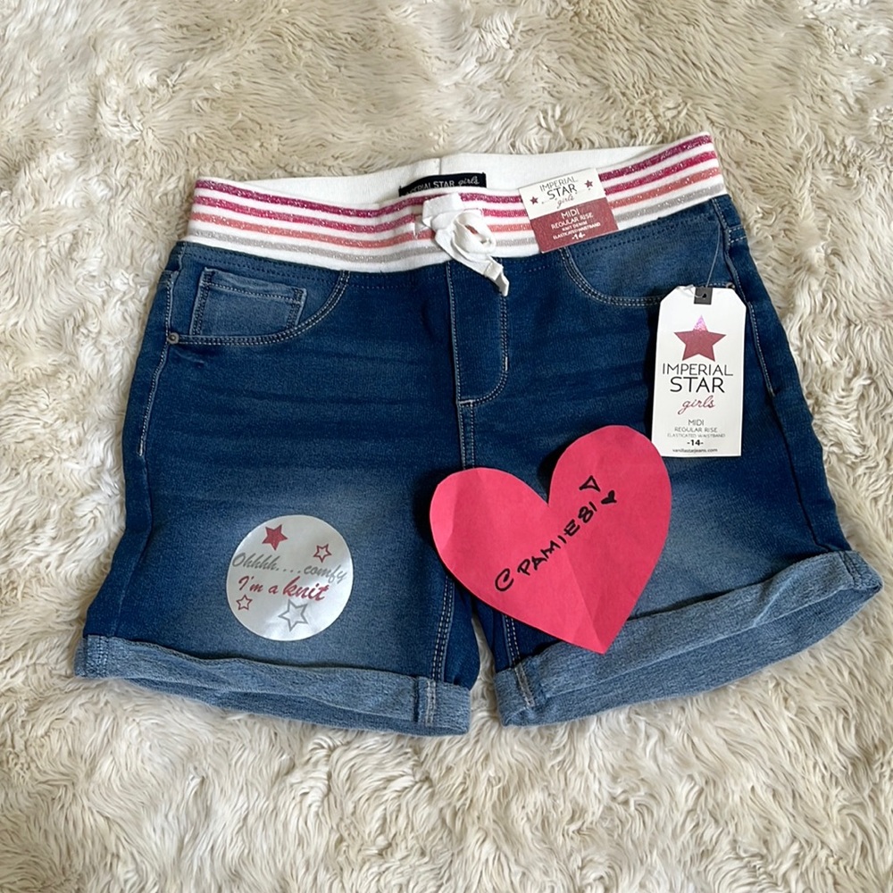 IMPERIAL STAR Girl’s Regular Rise Denim Shorts Size 14 NWT